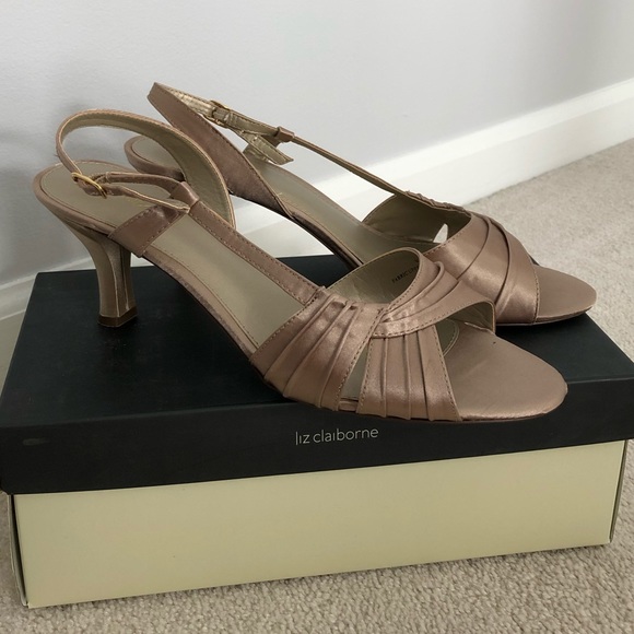 Satin Champagne Colored Heels - Picture 1 of 6